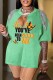 Green Casual Print Tassel Patchwork Slit V Neck T-Shirts