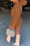 Grey Casual Solid Tassel Patchwork Hooded Collar Long Sleeve Two Pieces