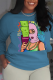 Blue Casual Party Print Patchwork O Neck Tops