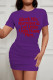 Purple Casual Print Patchwork O Neck One Step Skirt Dresses
