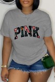 Red Casual Letter Print Basic O Neck T-Shirts