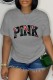 Grey Casual Letter Print Basic O Neck T-Shirts