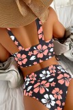 Rose Red Sexy Print Bandage Swimwears (With Paddings)
