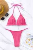 Pink Sexy Solid Bandage Backless Swimwears (With Paddings)