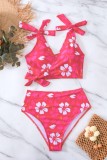 Rose Red Sexy Print Bandage Swimwears (With Paddings)