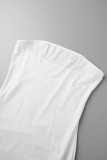 White Sexy Solid Patchwork Backless Strapless Irregular Dress Dresses