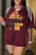 Burgundy Casual Print Tassel Patchwork Slit V Neck T-Shirts