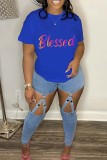 Red Casual Letter Print Basic O Neck T-Shirts