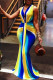 Blue Sexy Print Patchwork V Neck Long Dress Dresses