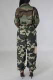 Green Casual Camouflage Print Patchwork Regular High Waist Conventional Full Print Trousers