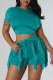 Green Casual Solid Tassel Patchwork O Neck Short Sleeve Two Pieces