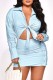 Light Blue Casual Solid Patchwork Turndown Collar Shirt Dress Dresses