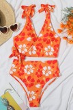 Rose Red Sexy Print Bandage Swimwears (With Paddings)