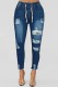 Deep Blue Casual Solid Ripped High Waist Regular Denim Jeans