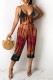 Tangerine Red Sexy Casual Print Hollowed Out Backless Spaghetti Strap Regular Jumpsuits