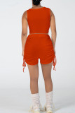 Tangerine Red Casual Solid Bandage Patchwork U Neck Sleeveless Two Pieces