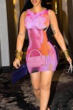 Pink Sexy Casual Print Basic U Neck Vest Dress Dresses