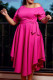 Rose Red Casual Solid Bandage Patchwork Oblique Collar A Line Dresses