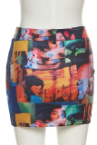 Colour Street Print Patchwork Skinny High Waist Pencil Full Print Bottoms