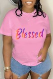 Red Casual Letter Print Basic O Neck T-Shirts