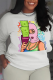 White Casual Party Print Patchwork O Neck Tops