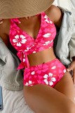 Rose Red Sexy Print Bandage Swimwears (With Paddings)