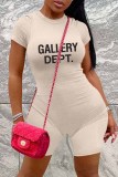 Pink Casual Print Letter O Neck Rompers