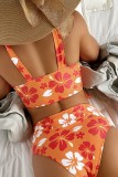 Rose Red Sexy Print Bandage Swimwears (With Paddings)