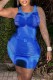 Blue Sexy Casual Print Basic U Neck Vest Dress Dresses