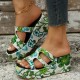 Green Casual Daily Hollowed Out Patchwork Printing Round Comfortable Out Door Wedges Shoes (Heel Height 2.36in)