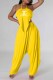 Yellow Sexy Street Print Bandage Letter Halter Sleeveless Two Pieces