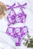 Rose Red Sexy Print Bandage Swimwears (With Paddings)