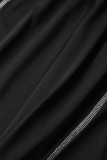 Black Sexy Solid Hollowed Out Turtleneck Short Sleeve Two Pieces