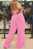 Pink Sexy Casual Solid Backless Asymmetrical Spaghetti Strap Sleeveless Two Pieces