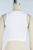 White Casual Letter Print Basic O Neck Tops