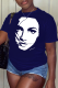 Navy Blue Casual Street Print Patchwork O Neck T-Shirts