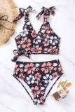 Rose Red Sexy Print Bandage Swimwears (With Paddings)