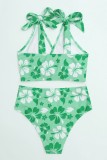 Rose Red Sexy Print Bandage Swimwears (With Paddings)