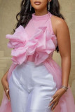 Pink Sexy Solid Patchwork With Bow Half A Turtleneck Irregular Dress Dresses