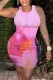 Pink Sexy Casual Print Basic U Neck Vest Dress Dresses