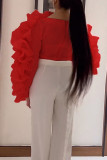 Red Elegant Solid Patchwork Appliques O Neck Tops
