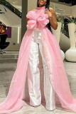 Pink Sexy Solid Patchwork With Bow Half A Turtleneck Irregular Dress Dresses