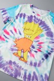 Multicolor Casual Print Basic O Neck T-Shirts