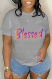 Red Casual Letter Print Basic O Neck T-Shirts