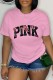 Pink Casual Letter Print Basic O Neck T-Shirts