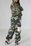 Green Casual Camouflage Print Patchwork Regular High Waist Conventional Full Print Trousers