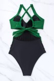 Green Sexy Solid Bandage Patchwork Backless Contrast Swimwears (With Paddings)
