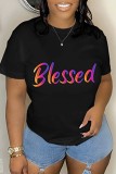 Red Casual Letter Print Basic O Neck T-Shirts
