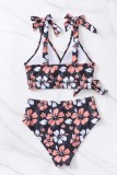 Rose Red Sexy Print Bandage Swimwears (With Paddings)
