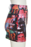 Colour Street Print Patchwork Skinny High Waist Pencil Full Print Bottoms